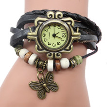 Модные Винтажные плетеные часы, креативные часы, дамский браслет с подвесками бабочки, винтажный дамский браслет, кварцевые часы 2024 - купить недорого