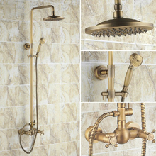 Vintage Retro Antique Brass Dual Cross Handles Bathroom 8 Inch Round Rain Shower Faucet Set Mixer Tap Hand Shower mrs008 2024 - buy cheap