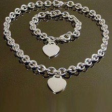 Conjunto de joias femininas, prata 925, com pingente de coração, para festa de casamento, 2 peças 2024 - compre barato