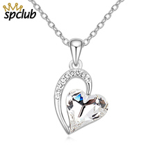 Romantic Crystal from Swarovski Heart Pendant Necklace For Women Ladies Silver Color Chain Jewelry Lover Valentine's Day Gifts 2024 - buy cheap