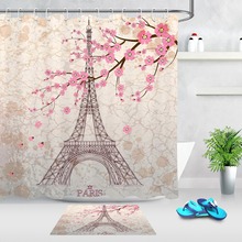 Cortina de chuva com flores de cerejeira, romântica torre de paris, tecido de poliéster à prova d'água para banheira e decoração de casa 2024 - compre barato