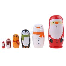 Babushka Matryoshka-Papá Noel de madera pintada a mano, muñecas rusas de anidación, decoración para el hogar y la Oficina, regalo de Navidad, 6 uds. 2024 - compra barato