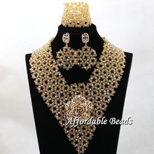 Único africano contas conjuntos de jóias nigeriano dubai casamento/festa colar contas conjunto de jóias hx038 2024 - compre barato