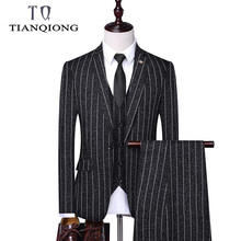 (Jacket + Vest +Pants) 2019 Mens Suit Fashion Striped Groom Wedding Dress Suit / Men Casual Business Suit with Pants Waistcoat 2024 - buy cheap
