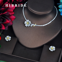 HIBRIDE Elegant Women Bridal Jewelry sets Micro CZ Pave Necklace Set Beauty Flower Design Yellow Jewelry Party Gifts N-569 2024 - buy cheap