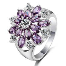 Ociki anéis de cristal zircônio cúbico azul verde roxo cor de prata joias atacado flor para mulheres e meninas presente envio direto 2024 - compre barato