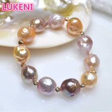 Genuine 100% Natural 10-11mm Multicolor Baroque Pearl Bracelet Fashion rose gold elasticity bracelets For women Free shipping 2024 - buy cheap