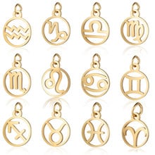 Good Quality Stainless Steel Full Polished Gold Twelve Zodiac Charm Pendants for Bracelet Necklace DIY Jewelry Making Wholesales 2024 - buy cheap