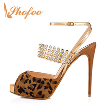Small Size 33 36 Woman Shoes Brown Leopard Rivets Stilettos Ankle Wrap Platform Sandals High Thin Heels Ladies Sexy Evening 2021 2024 - buy cheap