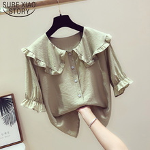 New Fashion Slim Short Sleeve Women Clothing Blouses 2022 Summer Doll Collar Button Solid Casual Woman Tops Clothes 5164 50 2024 - buy cheap