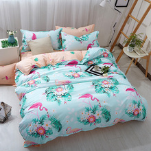 Ropa de cama suave de flamenco, edredón de poliéster con flores verdes y azules, juego de cama con funda de almohada, edredón Queen y King, 3 uds. 2024 - compra barato