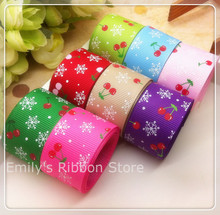1''25mm width cherry snowflake printed grosgrain ribbon holiday Christmas ribbon diy Bow Gift Wrap tape 10 yards free shipping 2024 - buy cheap