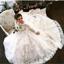 Robe De Mariage, кружевные свадебные платья с длинными рукавами, длина до пола, трапециевидные свадебные платья, модные садовые свадебные платья, свадебные платья 2024 - купить недорого