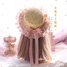 Розовый сладкий Лолита маленький свежий лес пасторальный мягкий сестра Лолита платье японский пляж соломенная шляпа 2024 - купить недорого