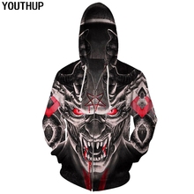 Youthup 2020 novo design zíper hoodies masculino demônio 3d impressão monstro com capuz hoodies 3d legal casaco masculino outono topos moletom 2024 - compre barato