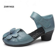 Hot Elegant Comfort Summer Women Sandals 2021 Classic Flowers Summer Fashion Sandals Genuine Leather Shoes Woman Casual Sandals 2024 - buy cheap