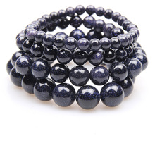 Natural Dark Blue Sandstone Beads Bracelet Loose Stone Round Sitara Stars Beads Buddha Elasticity Rope Men Women Bracelet 2024 - buy cheap