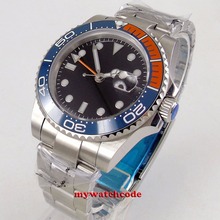 40mm bliger black sterile dial sapphire glass GMT orange blue Bezel date window automatic mens watch P443 2024 - buy cheap