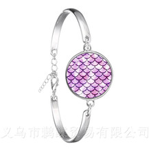Handmade Glass Bracelet Mermaid Fish Scale Pattern Classic Bangle Silver Plated Jewelry For Women Men Gift 2024 - buy cheap