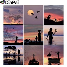 DIAPAI 5D DIY Алмазная картина полностью квадратная/круглая дрель "Закат пейзаж лодка" 3D вышивка крестиком 5D Декор подарок 2024 - купить недорого