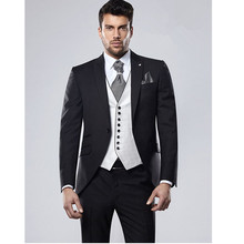 Fantasia masculina de corte justo, traje preto feito sob medida, 3 peças, terno masculino (jaqueta + calça + colete) 2024 - compre barato