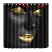 Cortinas de ducha de mujer negra para baño, Afro, con labios dorados, impresión 3D 2024 - compra barato