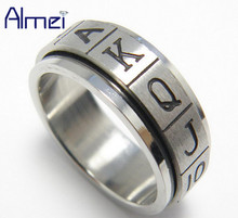 Almei 15%Off Rotatable Men Jewelry Black Letter Stainless Steel Rings Puck Anel Masculino Bague Homme Gothic Anillos Ring SR042 2024 - buy cheap
