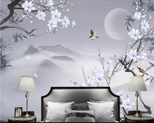 Beibehang Custom home background wall 3d wallpaper hand-painted bamboo Magnolia flower bird background wall decorative painting 2024 - buy cheap