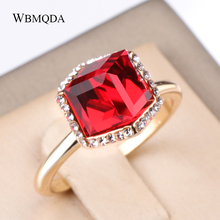 Wbmqda изысканное квадратное женское кольцо с красным кристаллом модное золотистое кольцо Мозаика Белые Стразы обручальные ювелирные изделия оптом 2024 - купить недорого