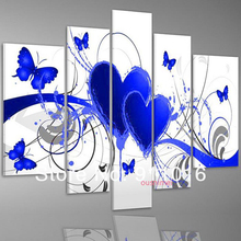 Pintados à mão arte da parede a óleo flor vermelha amor borboleta decoração para casa coração abstrato azul paisagem pintura a óleo sobre tela mixorde 2024 - compre barato