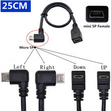 Micro usb 2.0 pinos macho para mini usb, adaptador de conector de extensão fêmea 90 graus para baixo, cima e direita e ângulo esquerdo, conector de plugue longo 2024 - compre barato