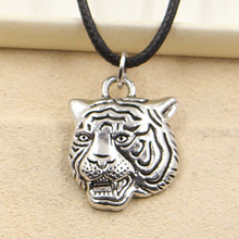 New Fashion Tibetan Silver Color Pendant Tiger Head Necklace Choker Charm Black Leather Cord Factory Price Handmade Jewelry 2024 - buy cheap