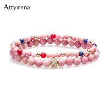 Yoga Energy Bracelets For Women Natural Pink Stone Beads CZ Stopper 2pcs/set Handmade Boho Bracelet Dropship Femme 2024 - buy cheap