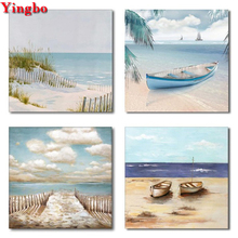 Pintura de diamantes 5d diy, cuentas cuadradas completas, 4 piezas, vista al mar, velero, barco, bordado de diamantes, pintura de mosaico, decoración del hogar 2024 - compra barato