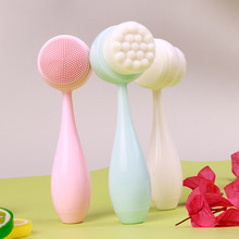 Escova macia de limpeza facial, escova limpadora de poros profundos com mini escova de limpeza para cuidados com a pele com cabo longo 2024 - compre barato
