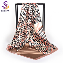 BYSIFA-bufandas cuadradas para mujer, chal de seda a cuadros, de color caqui, para Primavera, Otoño e Invierno 2024 - compra barato