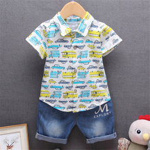 fashion New Summer Children Clothing Set Toddler Baby Boys Printed cartoon Car Shirts+Shorts Jeans Suit Kids Clothes 2024 - buy cheap