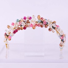 Diadema con perlas de colores para mujer, tiara larga para novia con flores esmaltadas hechas a mano, accesorios de joyas para el pelo JL 2024 - compra barato