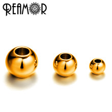REAMOR Gold-color Round 316l Stainless Steel Beads Charms European Small Hole Beads For String Bracelet Jewelry Making Wholesale 2024 - buy cheap