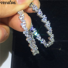 Vecalon Handmade Circle Dangle earrings T shape AAAAA Zircon Cz White Gold Filled Party wedding Drop Earrings for women Bridal 2024 - buy cheap