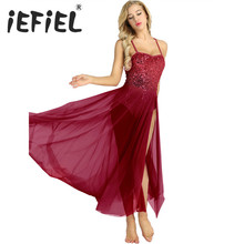 iEFiEL Women Adults Spaghetti Strap Sleeveless Sequined Leotard Bodysuit Dance Tutu Dress for Ballet Dancing Stage Performance 2024 - buy cheap