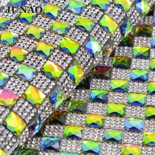 10mm Rainbow Crystal Rhinestone Mesh Trim Glass Beads Bridal Applique Crystal Strass Banding In Roll for Clothes Crafts 2024 - buy cheap