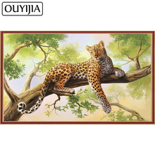 OUYIJIA-pintura de diamante 5D DIY "leopardo sobre T", bordado de guepardo, punto de cruz, mosaico de diamantes de imitación 2024 - compra barato