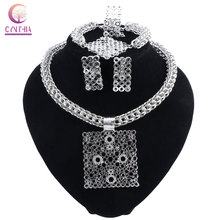 Cindy-Conjunto de collar y pendientes con diamantes de imitación para mujer, conjunto de joyería chapada en plata, estilo clásico, africano, Dubai, Nigeria 2024 - compra barato