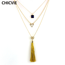 CHICVIE Triangle Necklaces Multilayer Popular Tassel Necklaces For Women Ethnic Jewelry blue SNE160098105 2024 - buy cheap