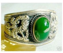 Exquisite Green Jades tibet silver dragon Bracelet 2024 - buy cheap
