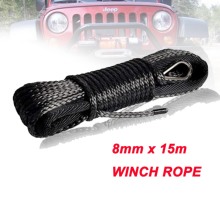 Factory direct sales 8mm*15m  synthetic winch line 12 strand uhmwpe rope with black sheath free shipping 2024 - buy cheap