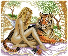 FREE delivery hot selling Top Quality counted cross stitch kit beauty and beast, woman lady and tiger 2024 - buy cheap