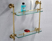 Двухслойная стеллажная стеклянная полка для ванной комнаты с медным золотым покрытием 2024 - купить недорого