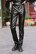 27-44 ! Men's casual motorcycle leather pants plus size personality patchwork tight fitting male trousers stage singer costumes 2024 - buy cheap